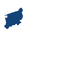 Niebieski kontur regionu zachodniopomorskiego.