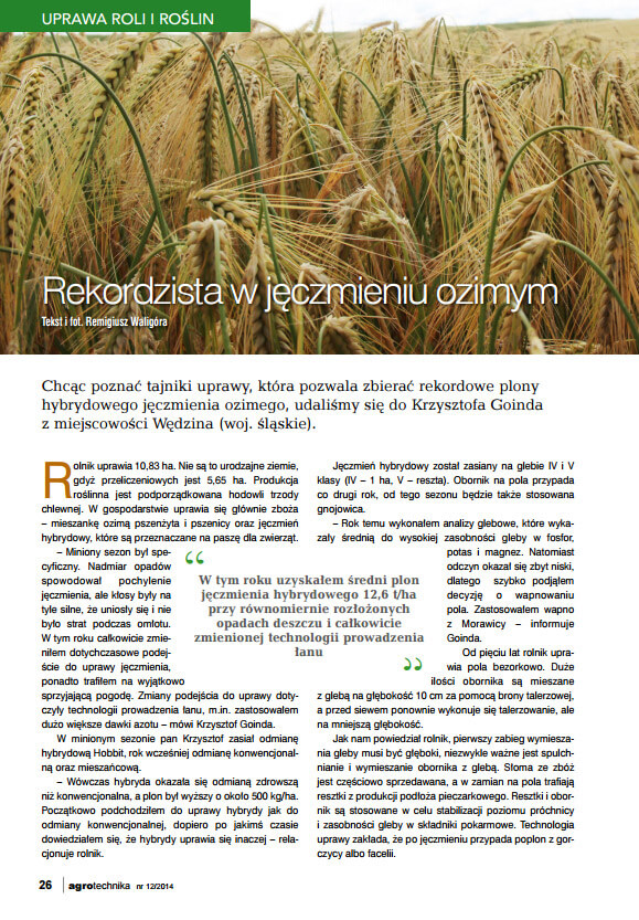 Rekordzista w jęczmieniu ozimym