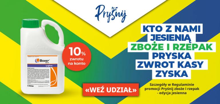 Grafika reklamowa: płynny nawóz do zbóż i rzepaku, hasło „Kto z nami jesienią…”
