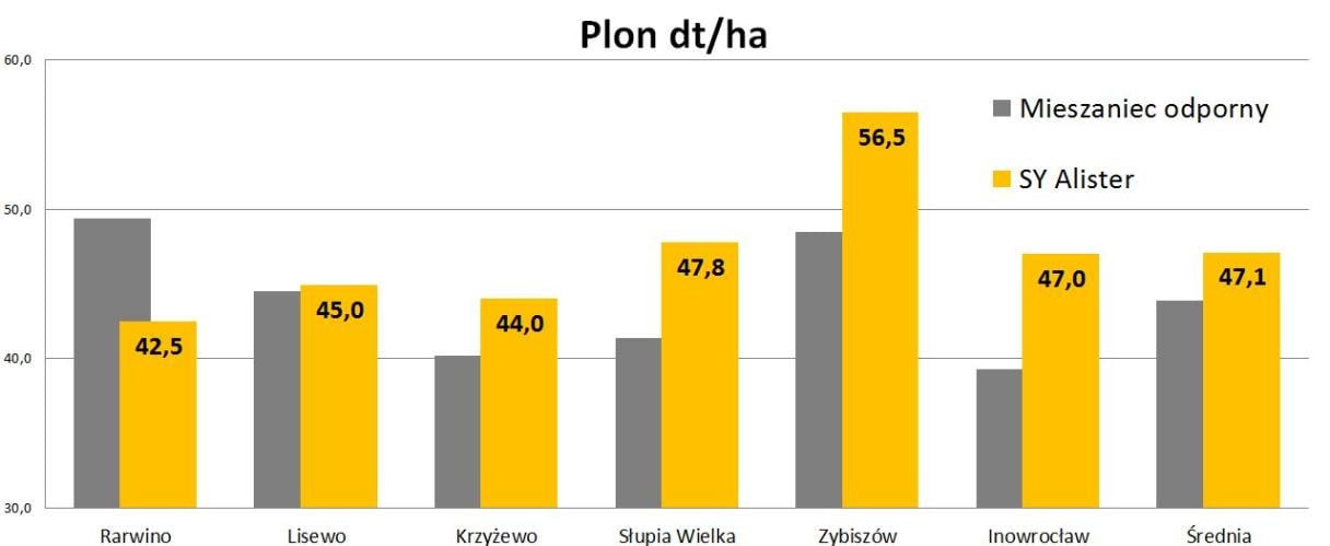 Rzepak SY Alister odmiana kiłoodporna - wyniki plonowania
