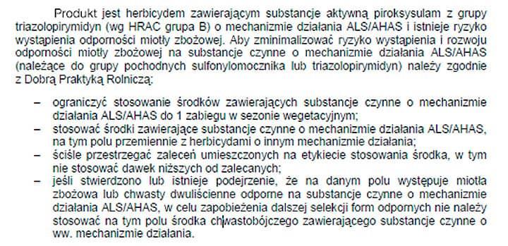 Fragment etykiety jednego z produktów z grupy HRAC B